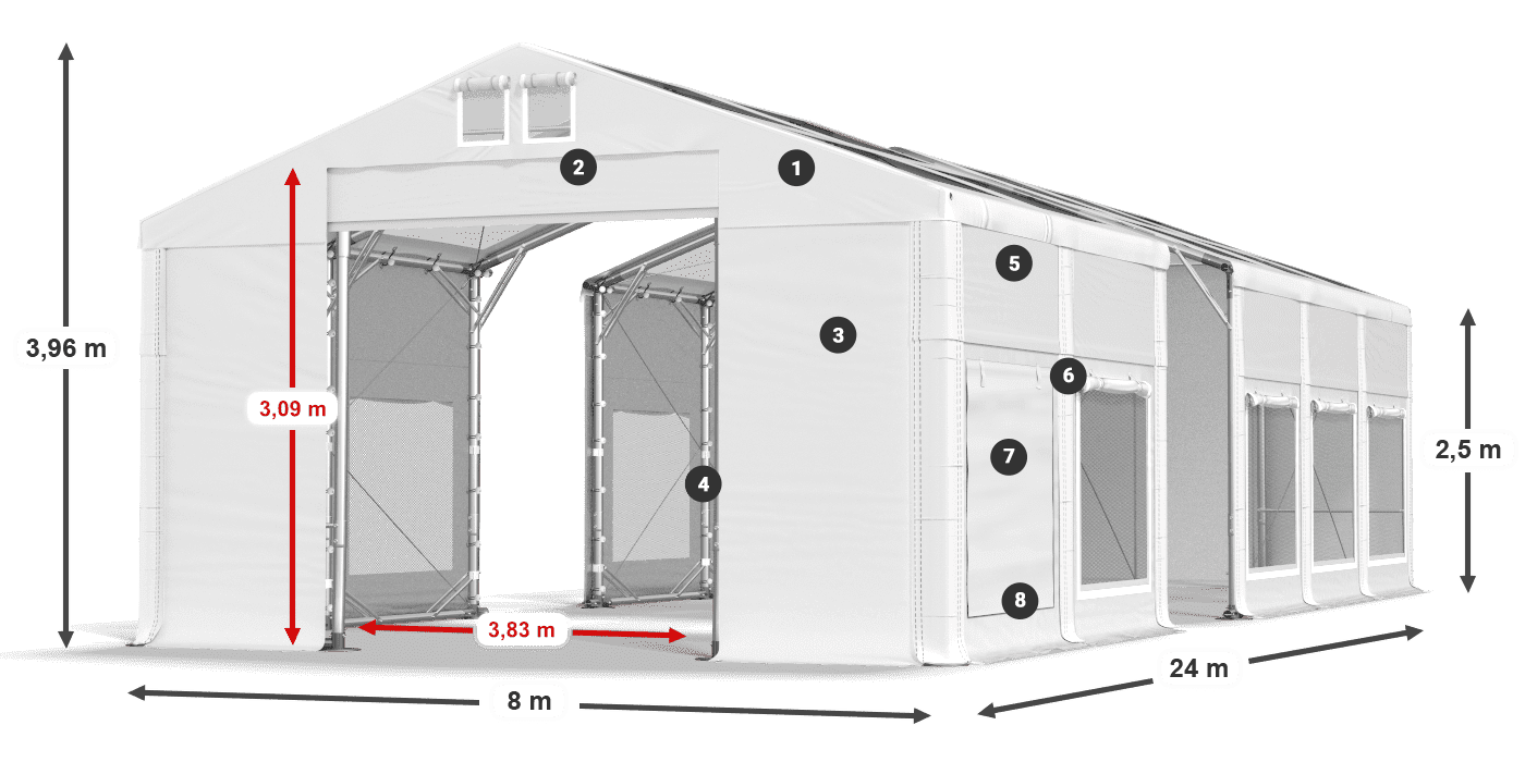Strecha: MS T 580 PVC Steny: SD M 500 PVC 2,5 m legenda