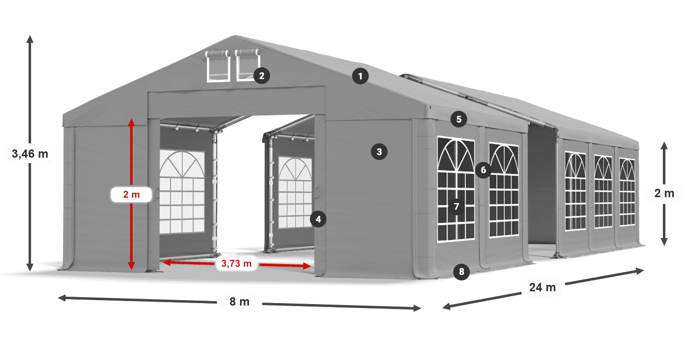 Strecha: FR 620 PVC Steny: SD 500 PVC 2 m legenda