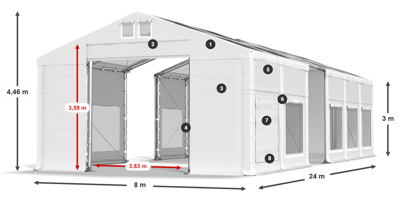 Strecha: MS T 580 PVC Steny: SD M 500 PVC 3m legenda