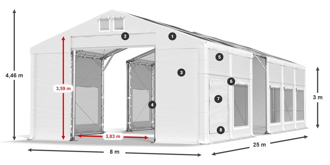 Strecha: MS T 580 PVC Steny: SD M 500 PVC 3m legenda
