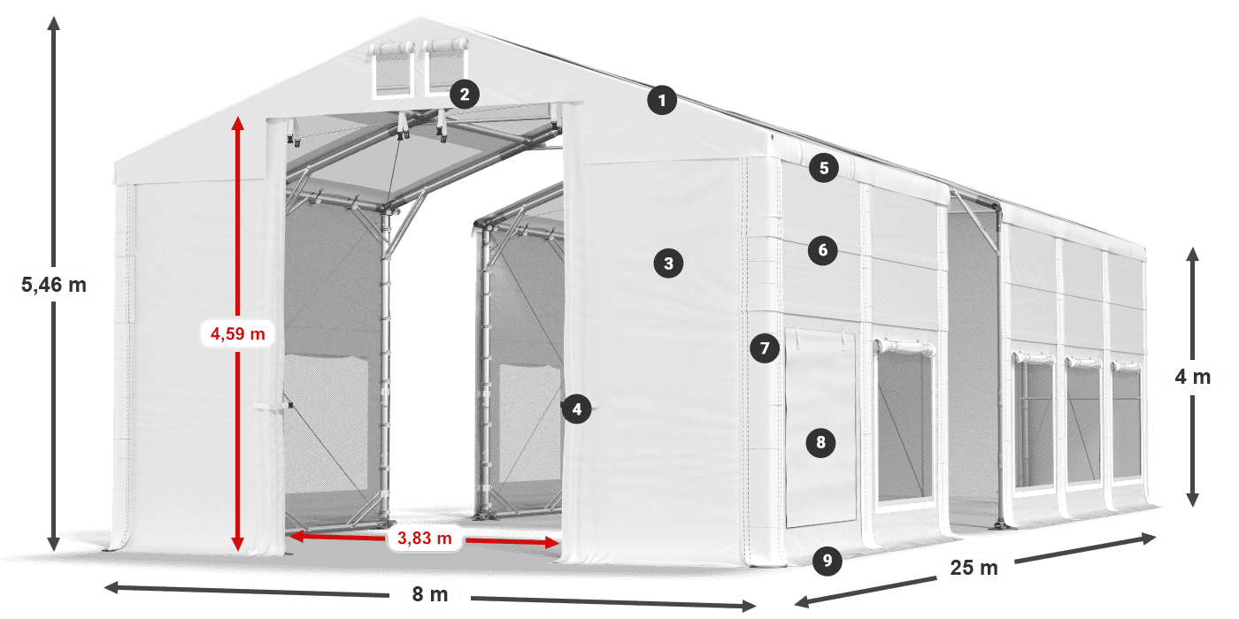 Strecha: MS T 580 PVC Steny: SD M 500 PVC 4 m legenda