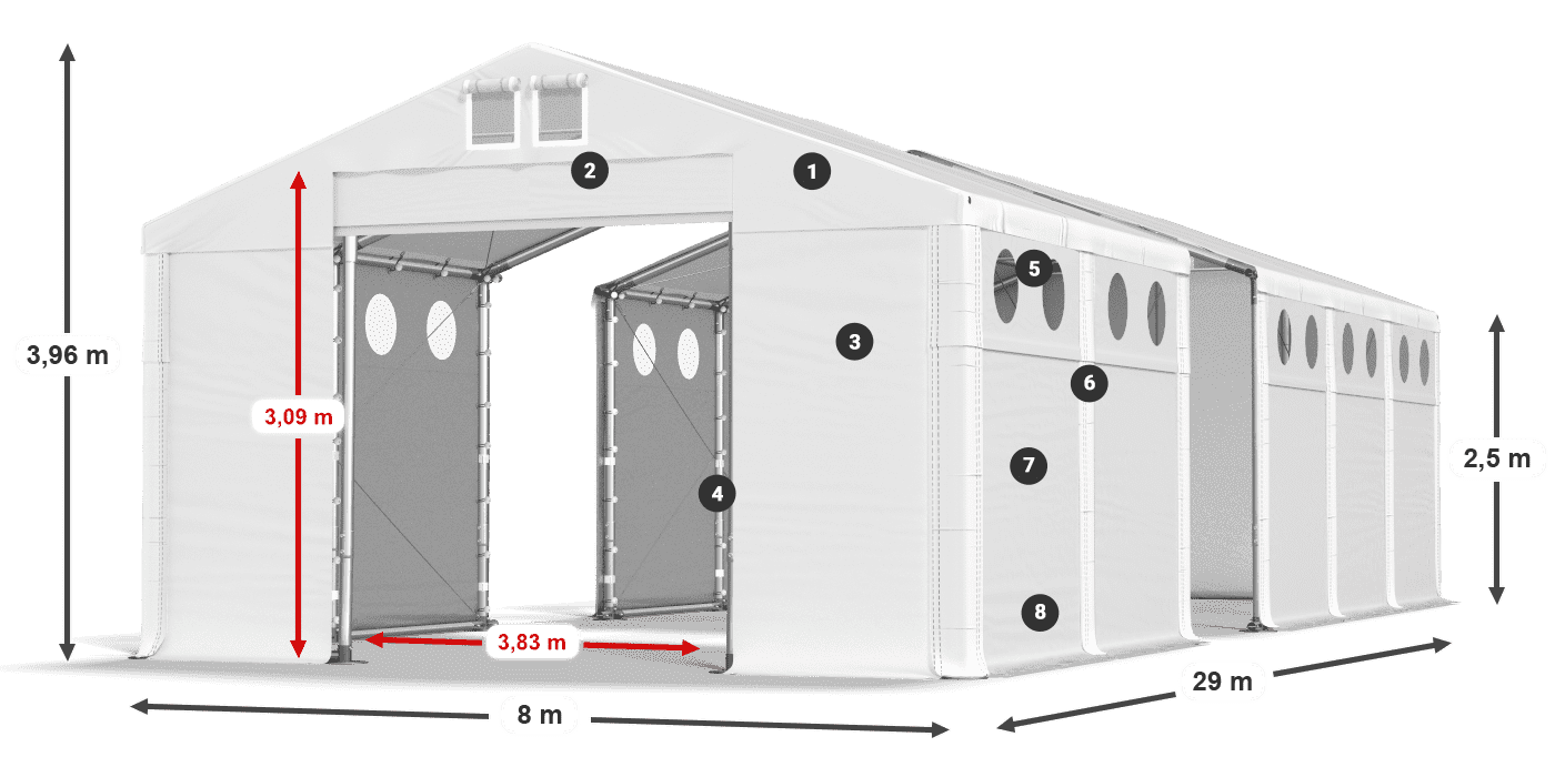 Strecha: FR 620 PVC Steny: SD O 500 PVC 2,5 m legenda