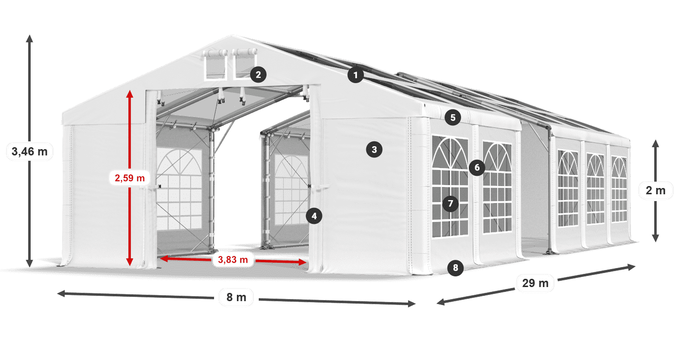 Strecha: MS 580 PVC Steny: SD 500 PVC 2 m legenda