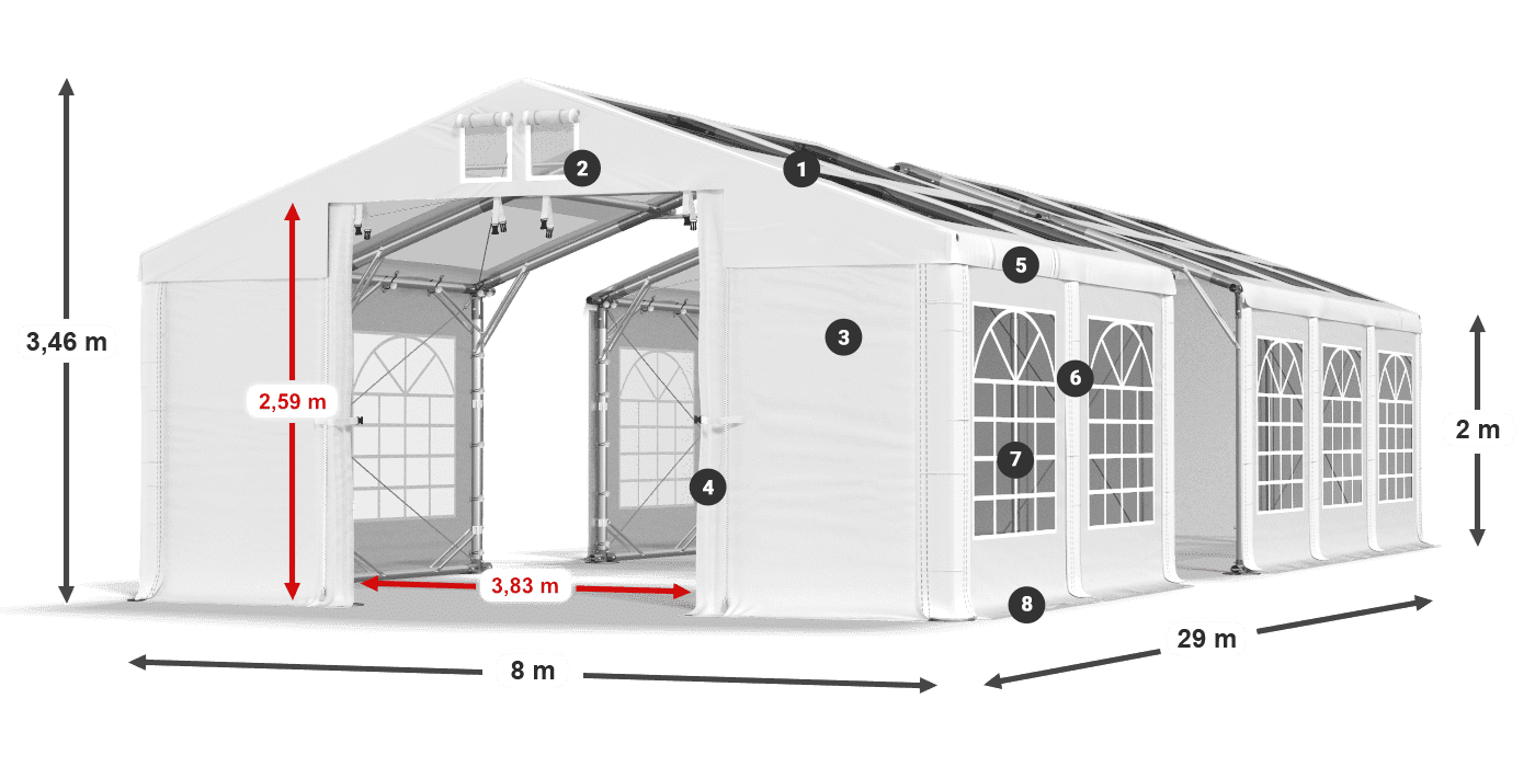 Strecha: MS 580 PVC Steny: SD 500 PVC 2 m legenda