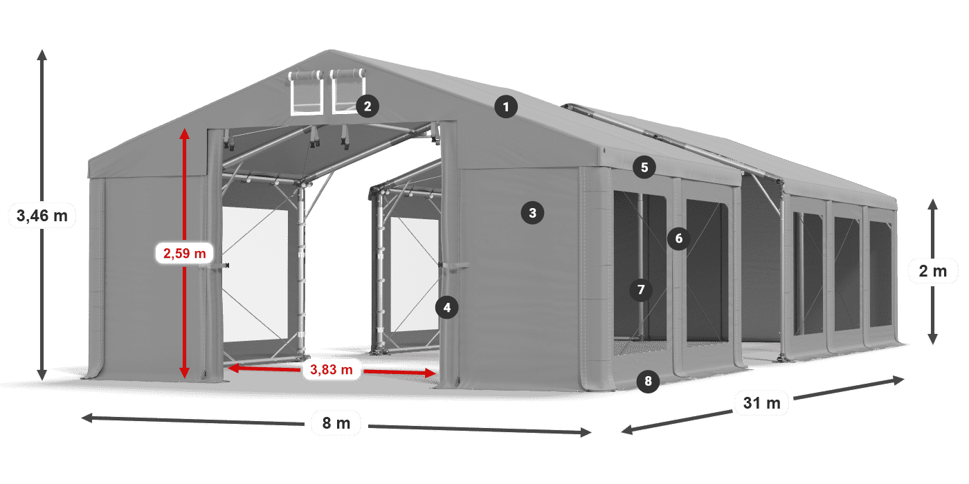 Strecha: MS 580 PVC Steny: MS 580 PVC 2 m legenda