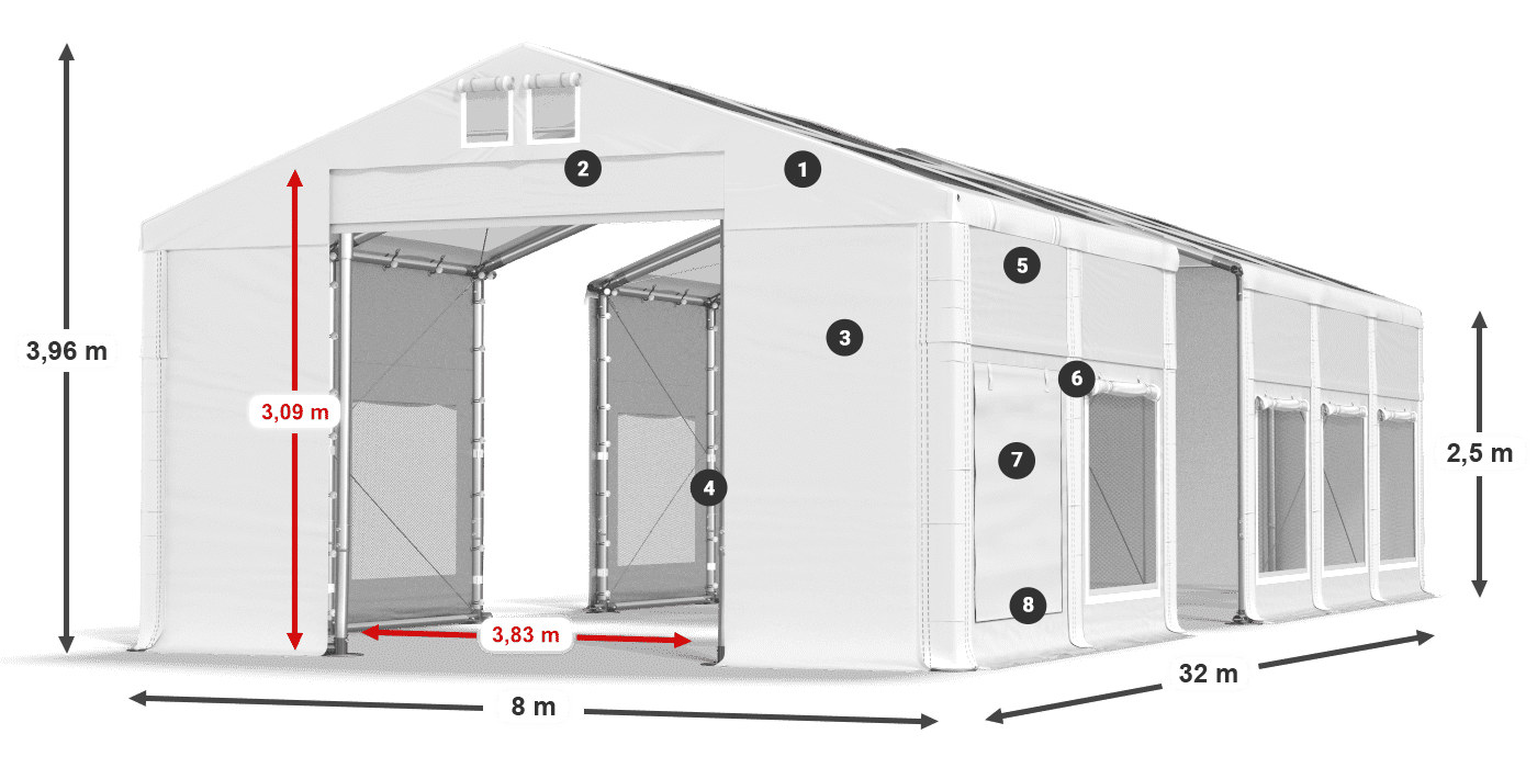 Strecha: MS T 580 PVC Steny: SD M 500 PVC 2,5 m legenda