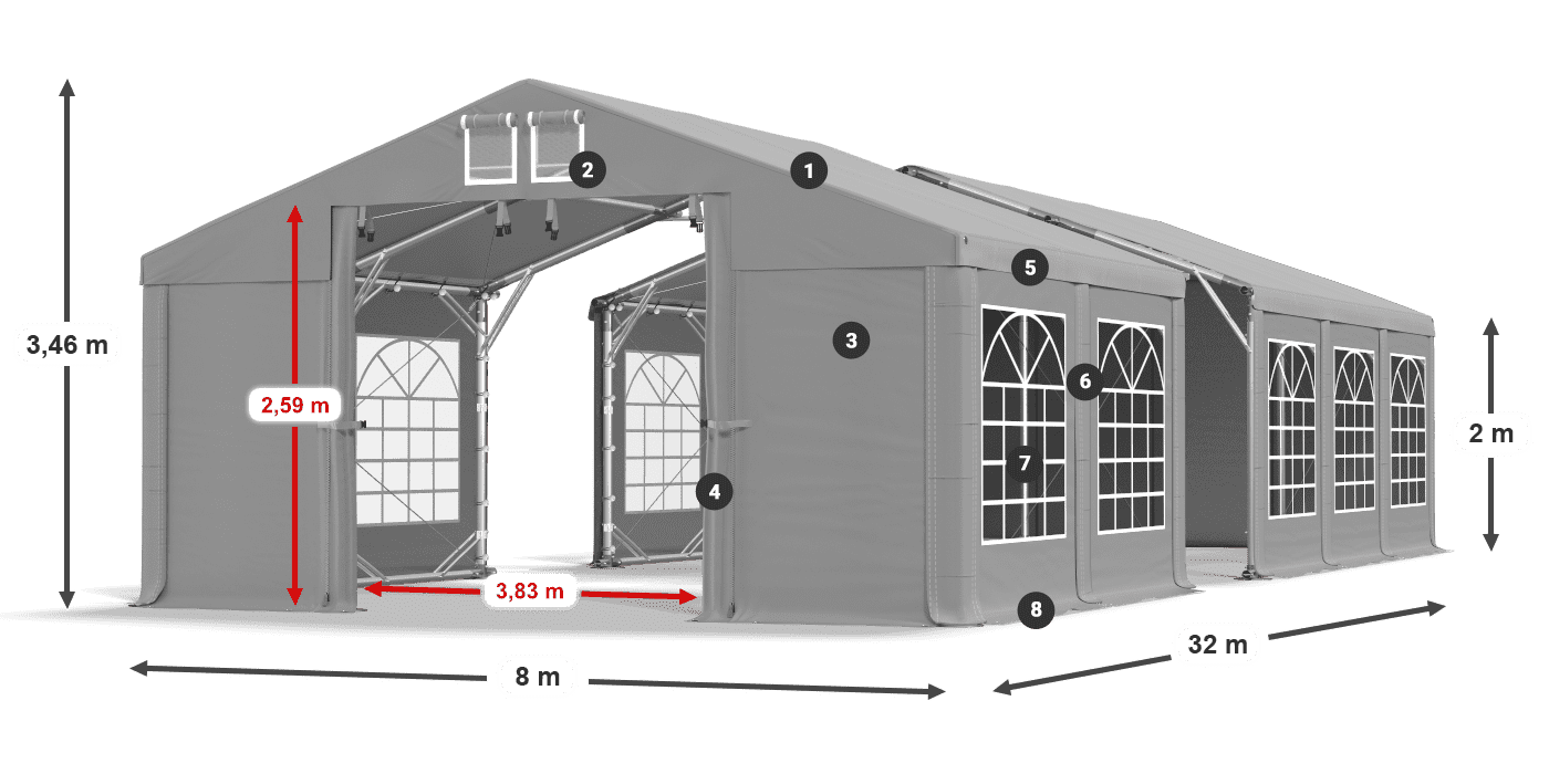 Strecha: FR 620 PVC Steny: SD 500 PVC 2 m legenda