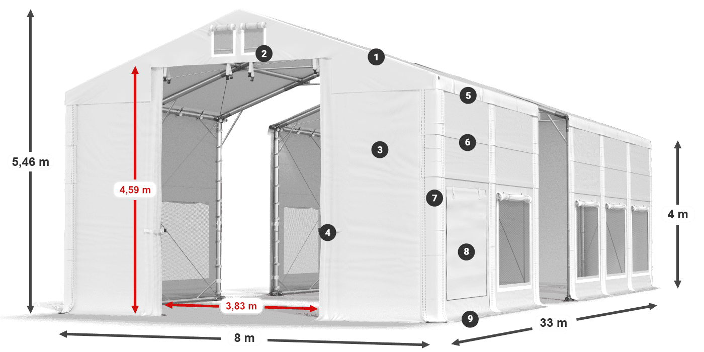 Strecha: MS 580 PVC Steny: SD M 500 PVC 4 m legenda