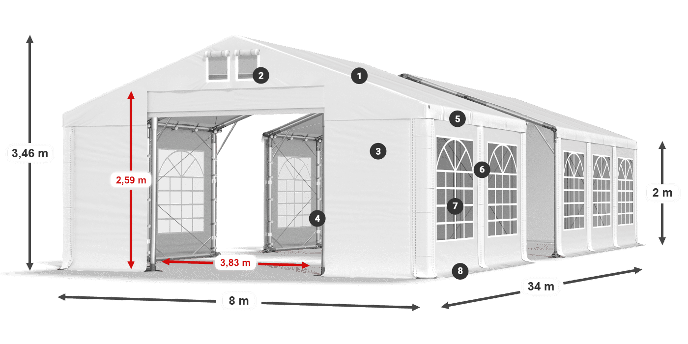 Strecha: MS 580 PVC Steny: FR 620 PVC 2m legenda