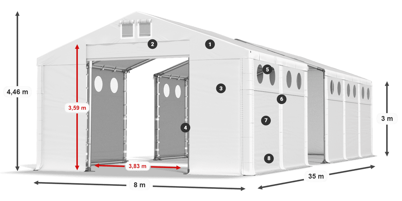 Strecha: FR 620 PVC Steny: SD O 500 PVC 3m legenda
