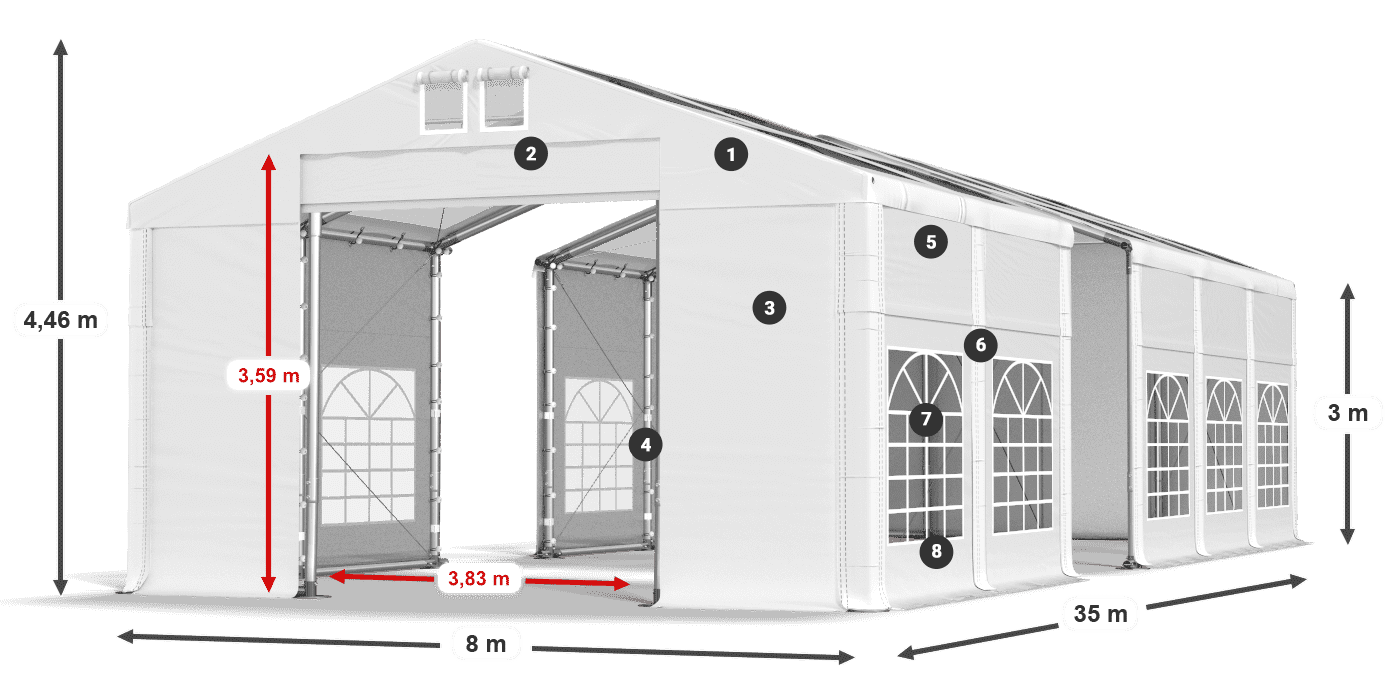 Strecha: MS T 580 PVC Steny: SD I 500 PVC 3m legenda
