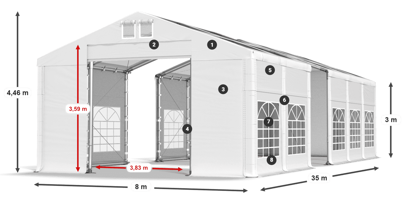 Strecha: MS T 580 PVC Steny: SD I 500 PVC 3m legenda