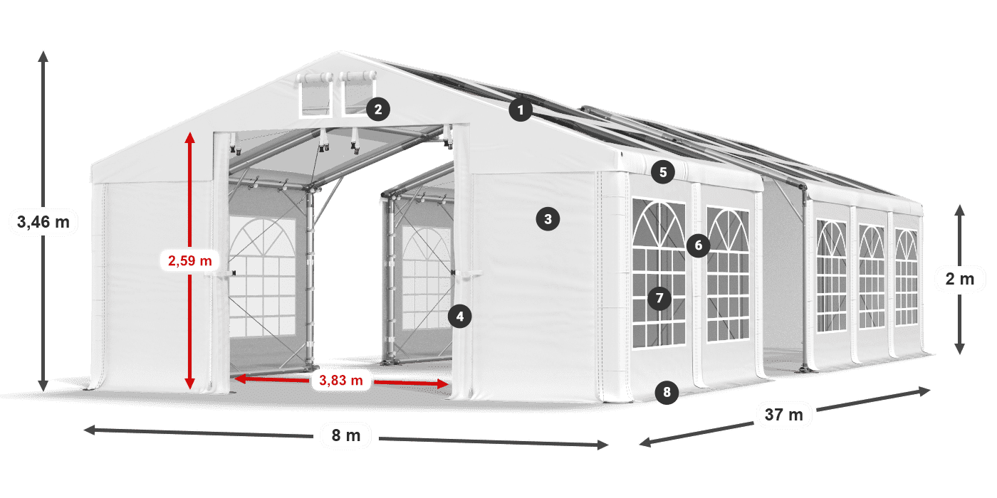 Strecha: MS 580 PVC Steny: SD 500 PVC 2 m legenda