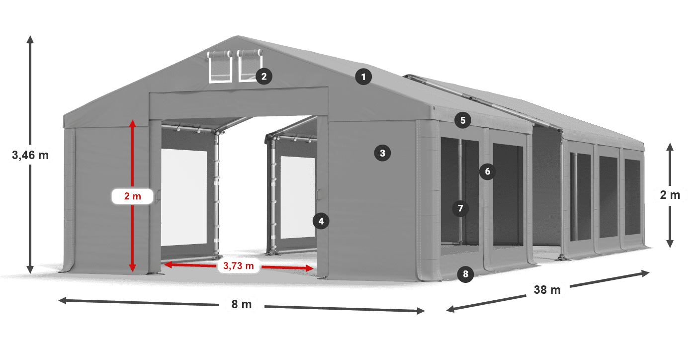 Strecha: MS 580 PVC Steny: MS 580 PVC 2 m legenda
