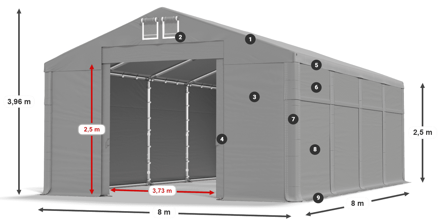 Strecha: MS 580 PVC Steny: FR 620 PVC 2,5 m legenda