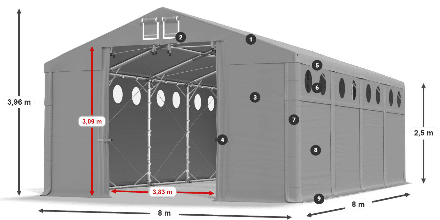 Strecha: MS 580 PVC Steny: SD O 500 PVC 2,5 m legenda