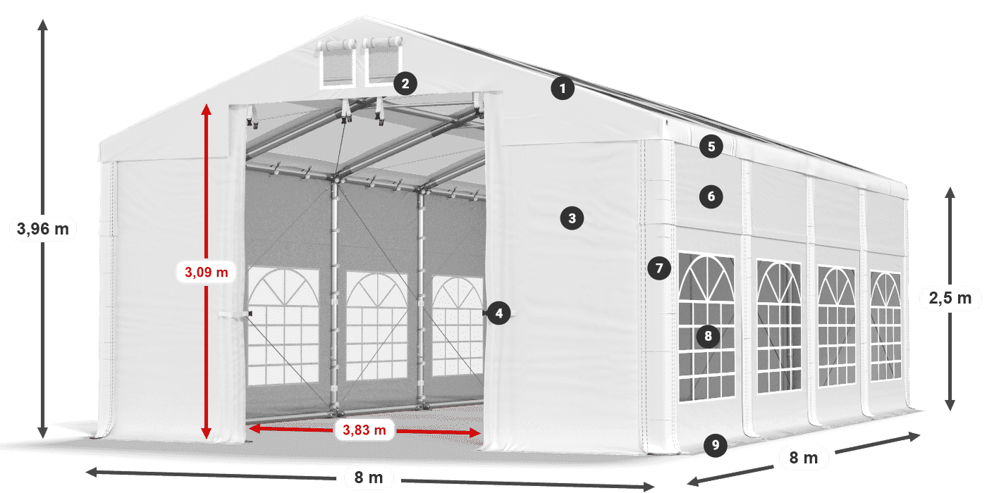 Strecha: MS 580 PVC Steny: SD 500 PVC 2,5 m legenda