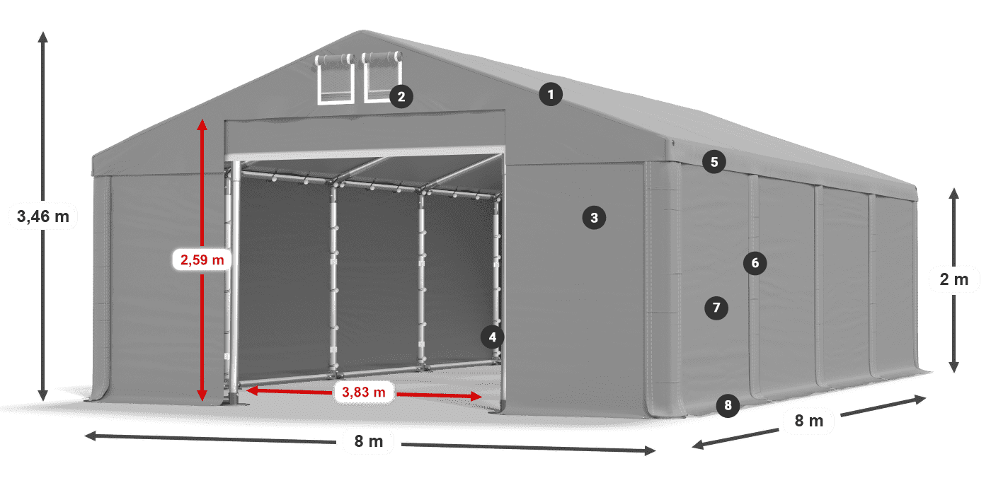 Strecha: FR 620 PVC Steny: SD 500 PVC 2 m legenda