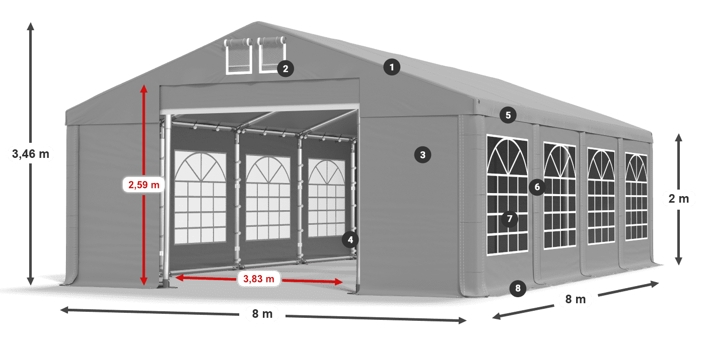 Strecha: FR 620 PVC Steny: SD 500 PVC 2 m legenda