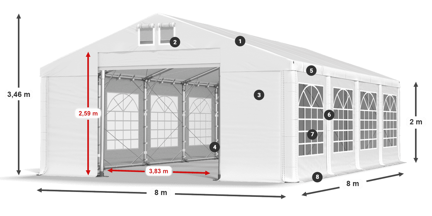 Strecha: MS 580 PVC Steny: FR 620 PVC 2m legenda
