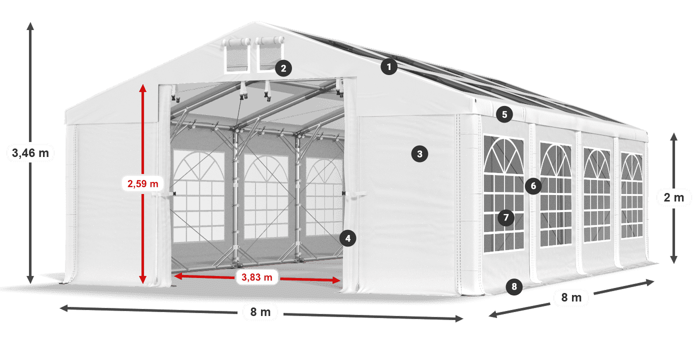 Strecha: MS T 580 PVC Steny: FR 620 PVC 2m legenda