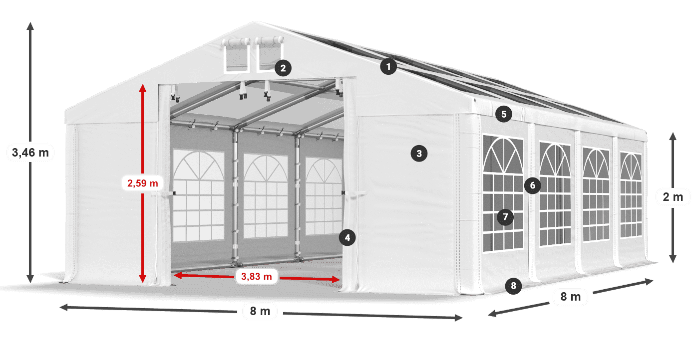 Strecha: MS T 580 PVC Steny: FR 620 PVC 2m legenda
