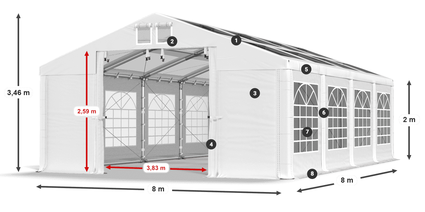 Strecha: MS T 580 PVC Steny: FR 620 PVC 2m legenda