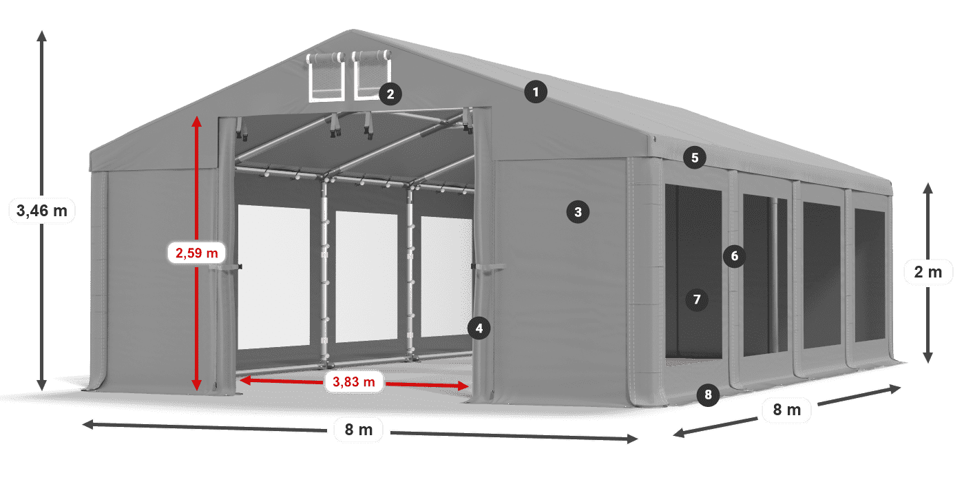 Strecha: MS 580 PVC Steny: MS 580 PVC 2 m legenda
