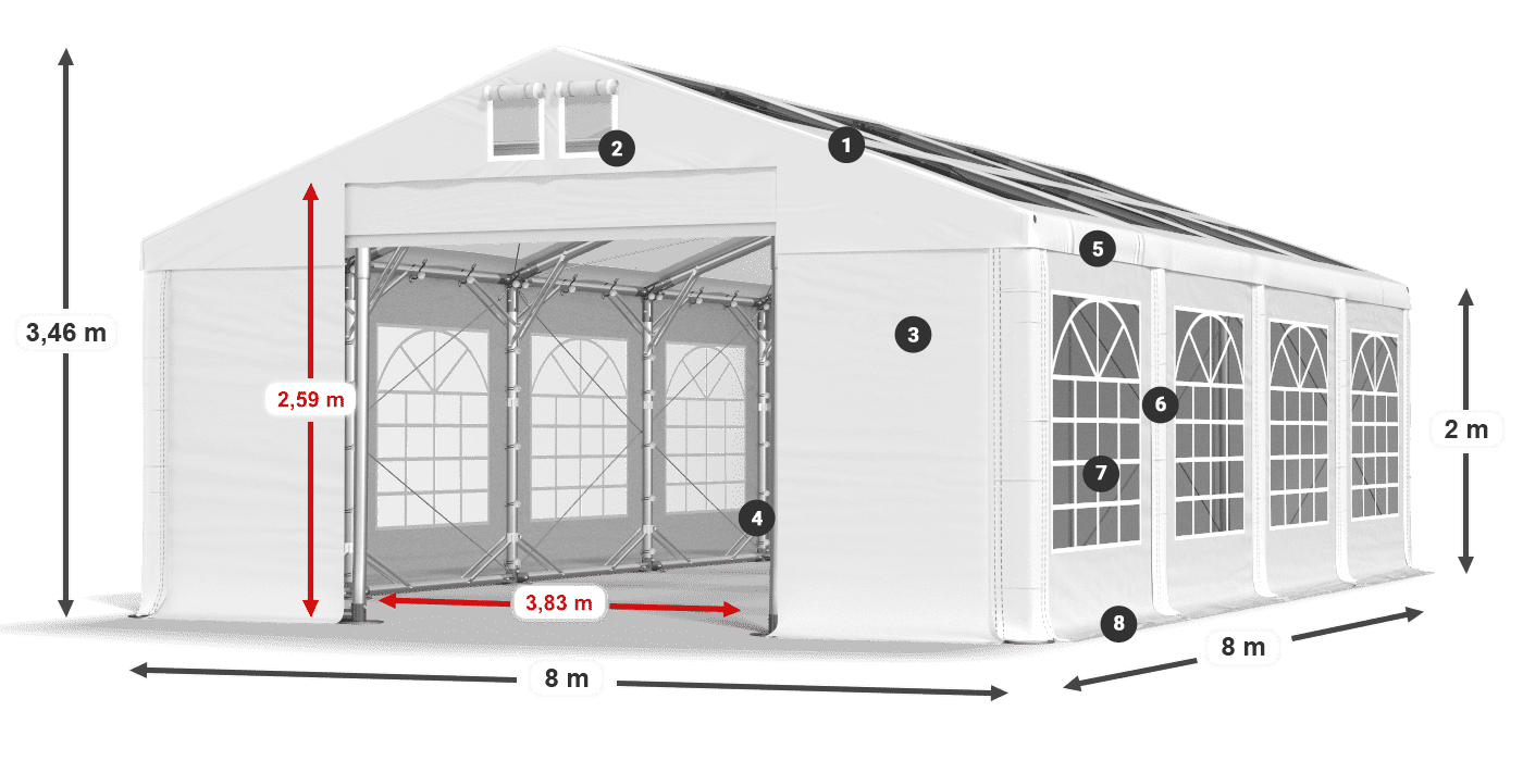 Strecha: MS 580 PVC Steny: SD 500 PVC 2 m legenda