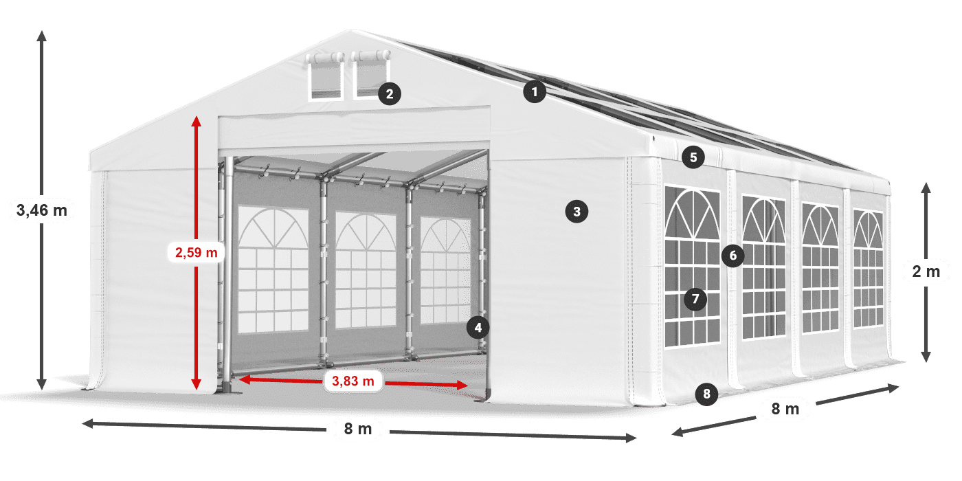 Strecha: MS 580 PVC Steny: SD 500 PVC 2 m legenda