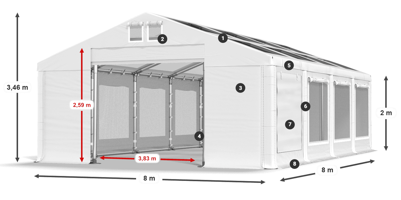 Strecha: MS T 580 PVC Steny: SDM 500 PVC 2m legenda