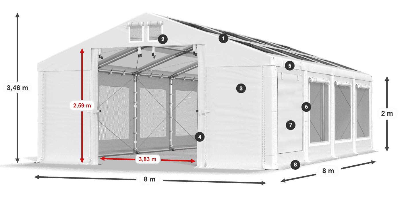 Strecha: MS T 580 PVC Steny: SDM 500 PVC 2m legenda