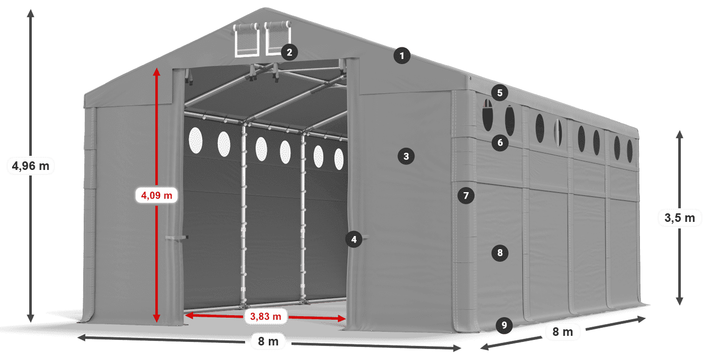 Strecha: SD 560 PVC Steny: FR O 620 PVC legenda 3,5 m