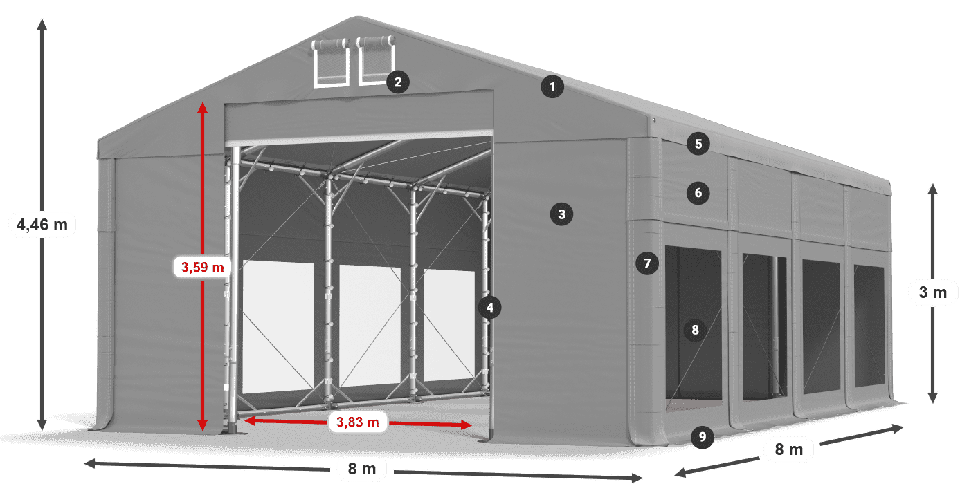 Strecha: FR 620 PVC Steny: MS 580 PVC 3m legenda
