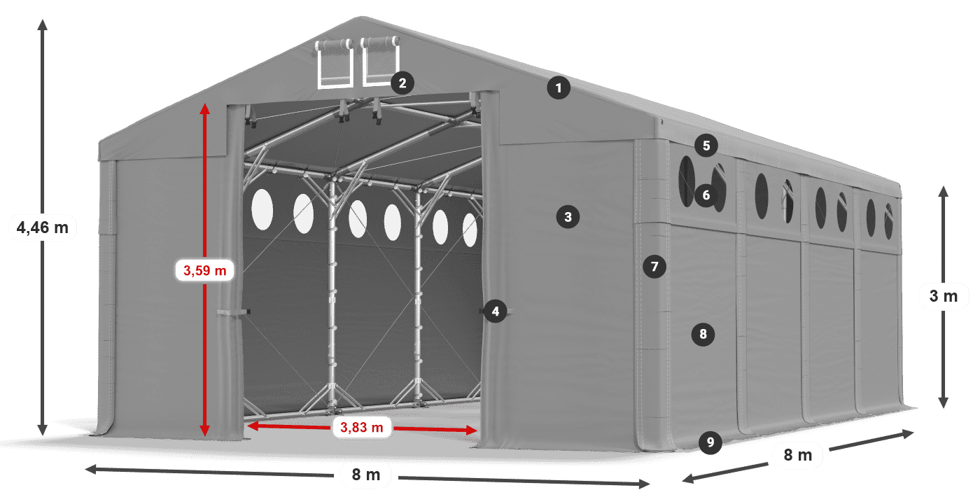 Strecha: FR 620 PVC Steny: MS O 580 PVC 3m legenda