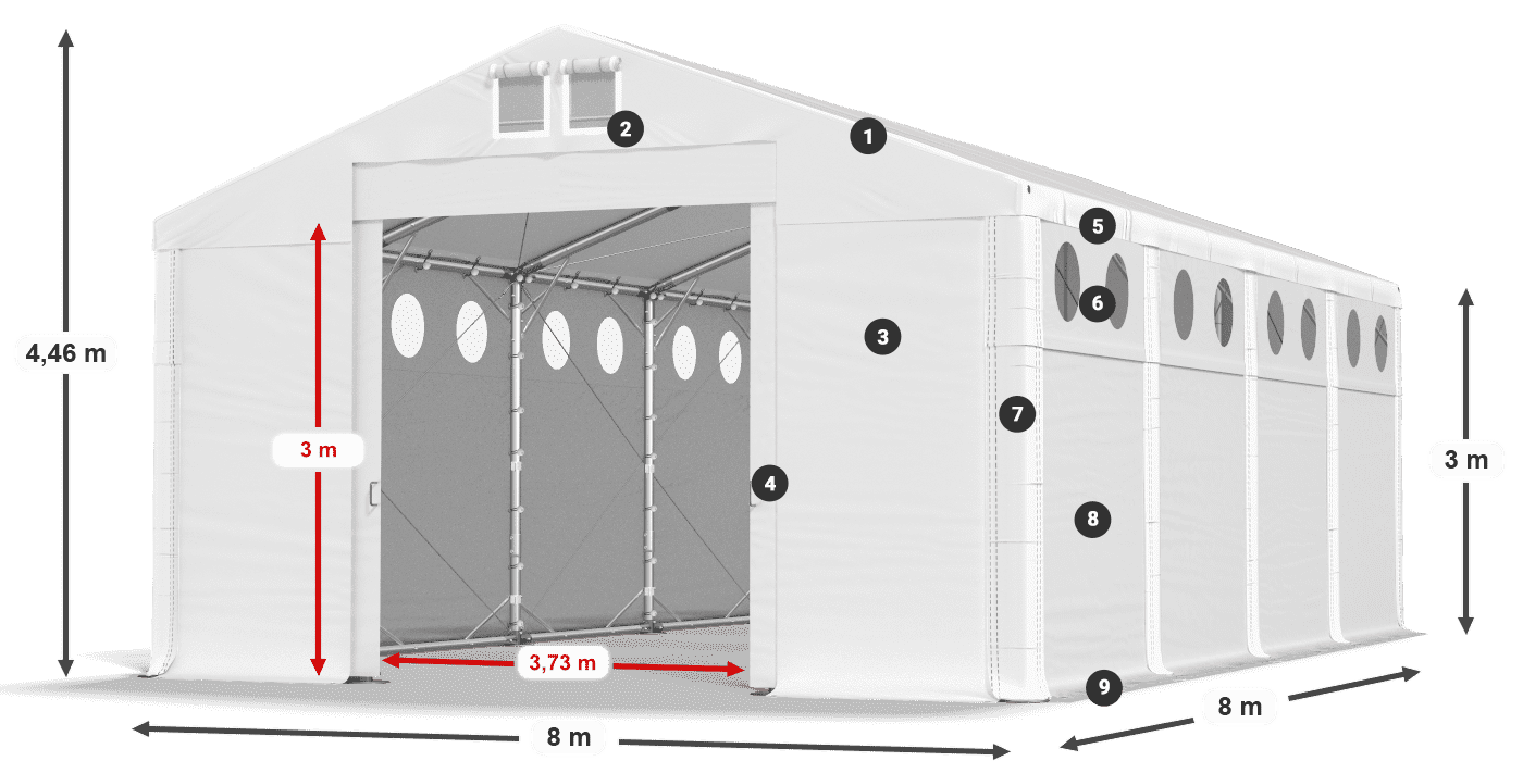 Strecha: FR 620 PVC Steny: SD O 500 PVC 3m legenda
