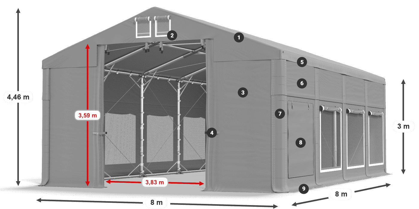 Strecha: FR 620 PVC Steny: SD 500 PVC 3m legenda