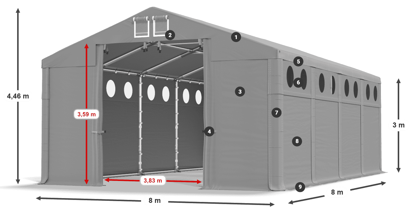 Strecha: FR 620 PVC Steny: SD O 500 PVC 3m legenda