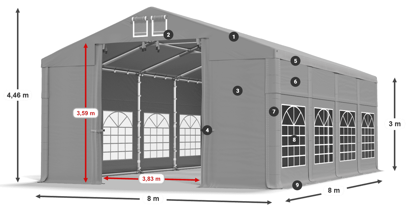Strecha: FR 620 PVC Steny: SD 500 PVC 3m legenda