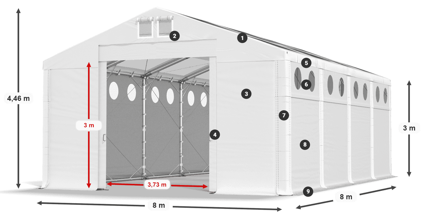 Strecha: MS T 580 PVC Steny: FR O 620 PVC 3m legenda