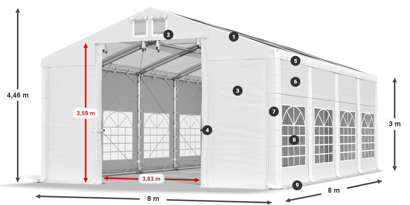 Strecha: MS T 580 PVC Steny: FR 620 PVC 3m legenda