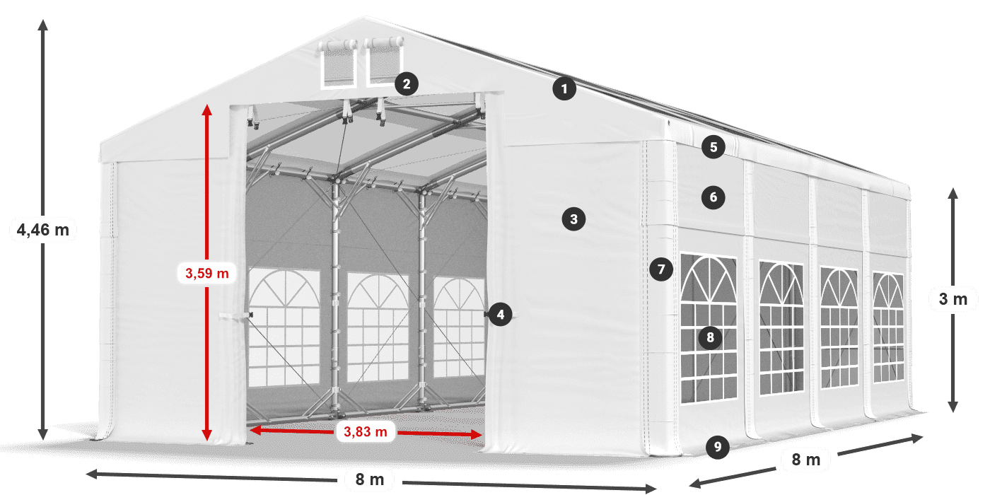 Strecha: MS T 580 PVC Steny: FR 620 PVC 3m legenda