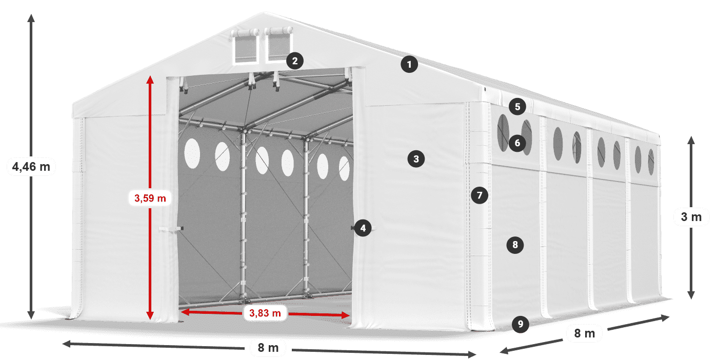 Strecha: MS 580 PVC Steny: SD O 500 PVC 3m legenda