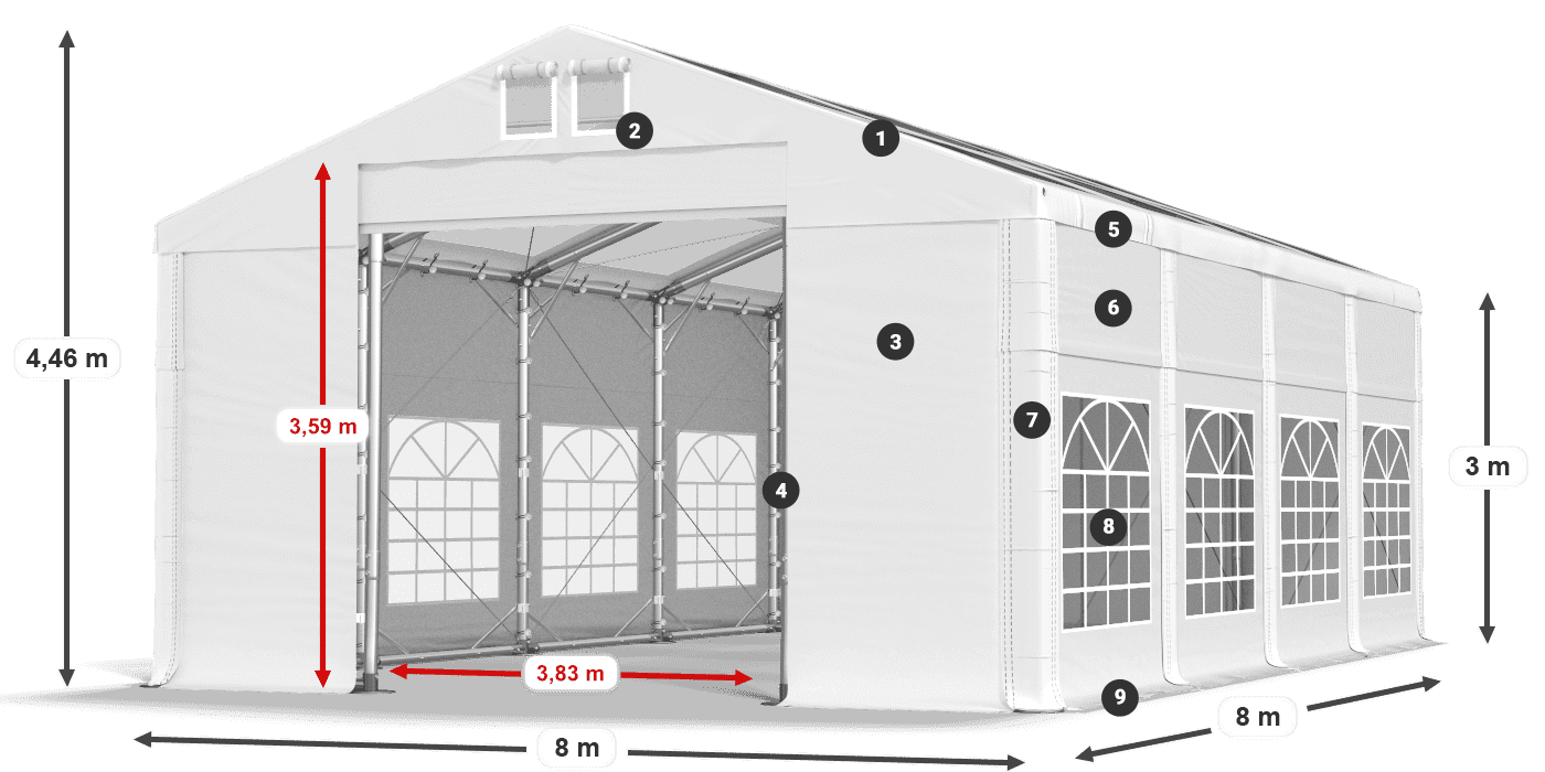 Strecha: MS T 580 PVC Steny: SD I 500 PVC 3m legenda