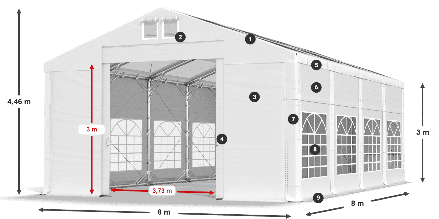 Strecha: MS T 580 PVC Steny: SD I 500 PVC 3m legenda