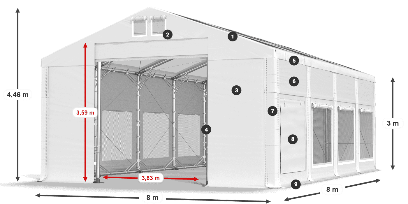 Strecha: MS T 580 PVC Steny: SD M 500 PVC 3m legenda