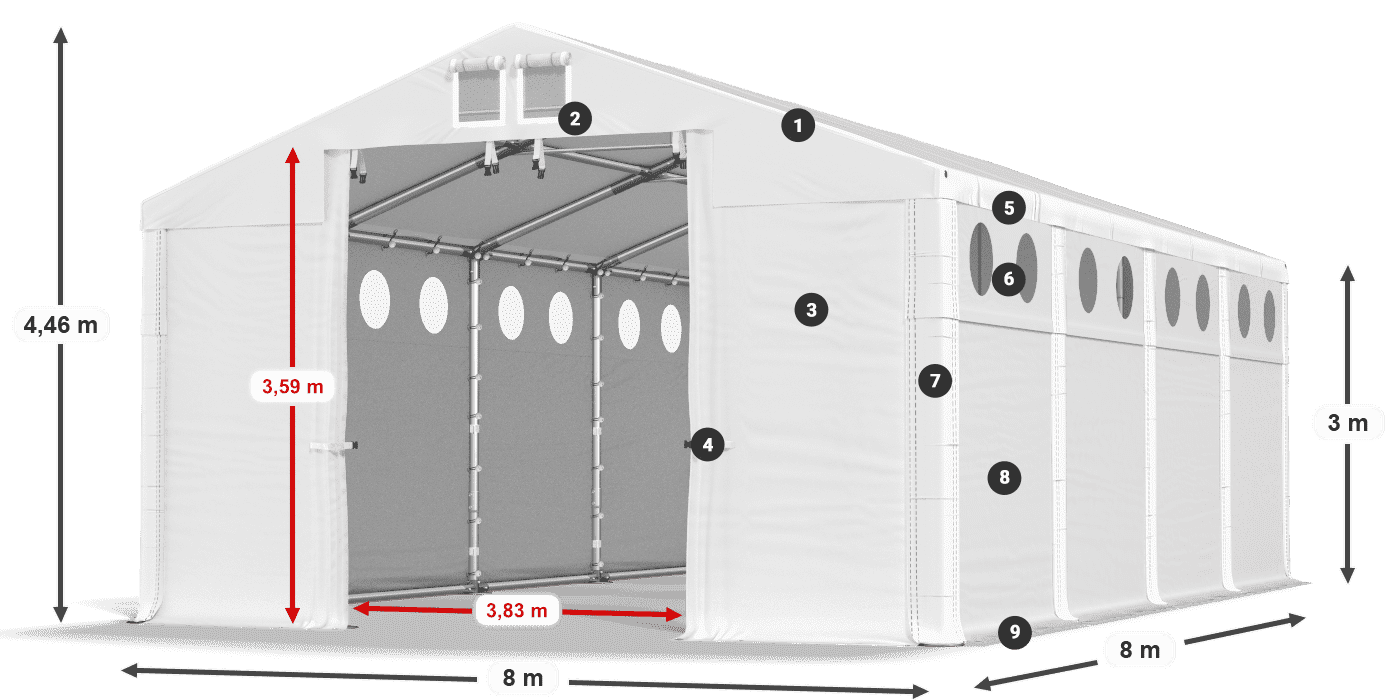 Strecha: MS 580 PVC Steny: SD O 500 PVC 3m legenda