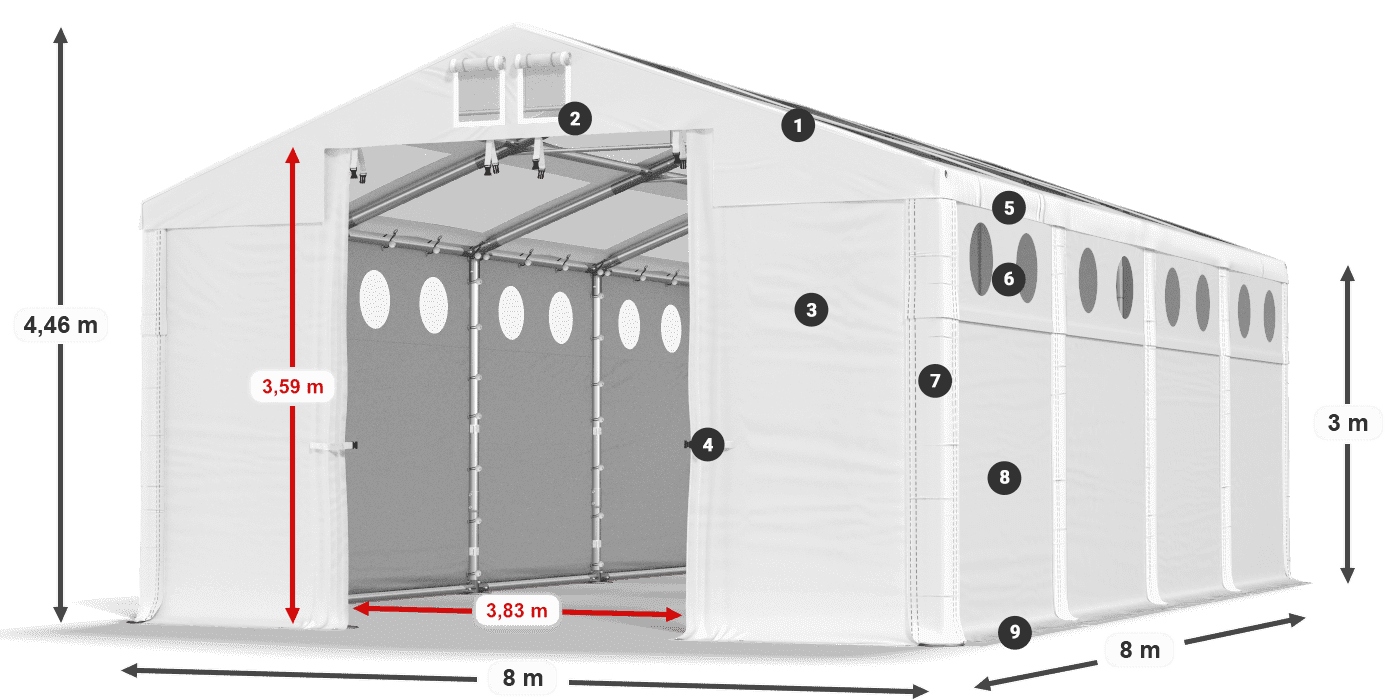 Strecha: MS T 580 PVC Steny: SD O 500 PVC 3m legenda