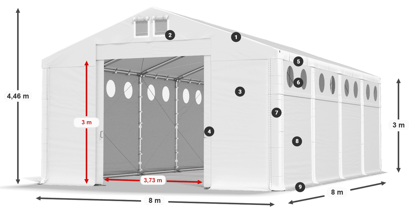 Strecha: SD 560 PVC Steny: FR O 620 PVC legenda 3m