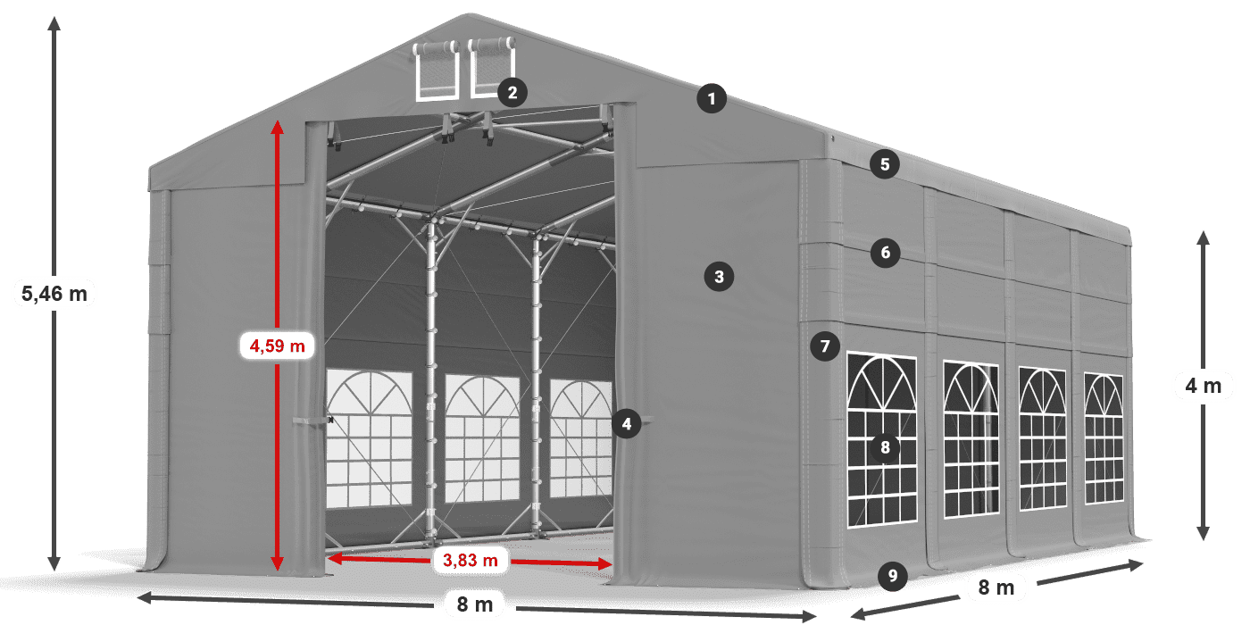 Strecha: FR 620 PVC Steny: SD 500 PVC 4m legenda